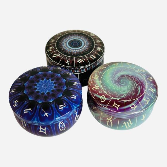 Astrology Design Zodiac Signs Metal Tins Gift Tin Trinket Box Set of Three - Picture 3 of 6